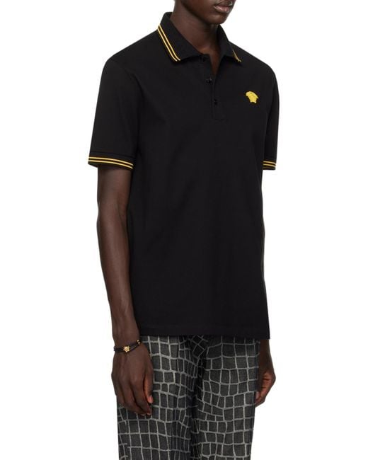 Versace Black Medusa-Embroidered Short-Sleeved Polo Shirt for men