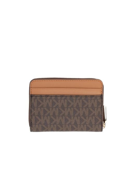 MICHAEL Michael Kors Brown Jet Set Small Signature Logo Zip-Around Card Case