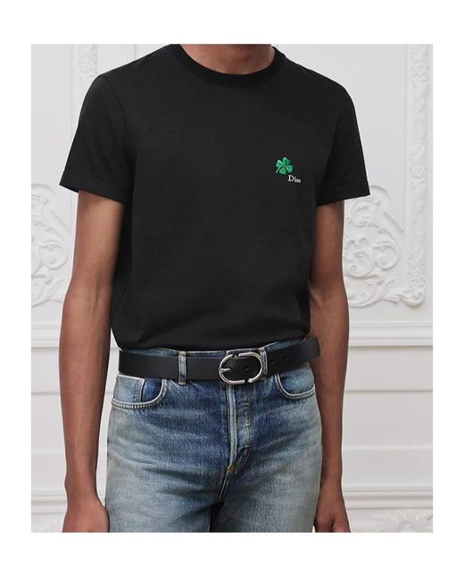Dior Black T-Shirt With Clover Embroidery, Regular Fit for men