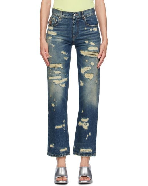 Marc Jacobs Blue The Rip And Repair Straight-Leg Jeans