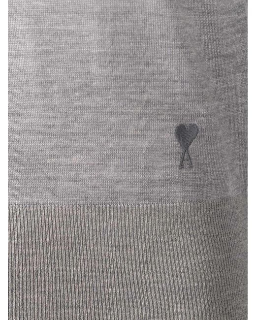 AMI Gray Logo Embroidered Crewneck Jumper