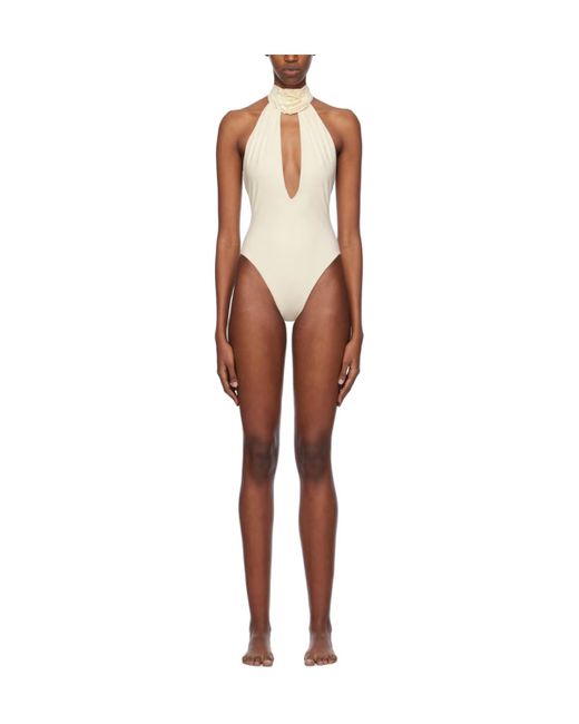 Magda Butrym White Hollow-Out Neck Swimsuit