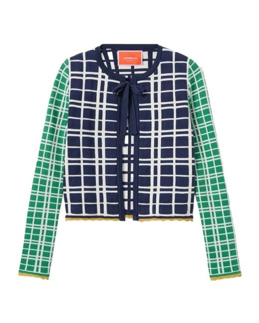 LaDoubleJ Blue Tie Front Checked Cardigan