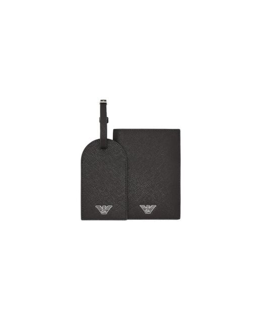 Emporio Armani Black Logo-Plaque Passport Holder (Set Of Two) for men