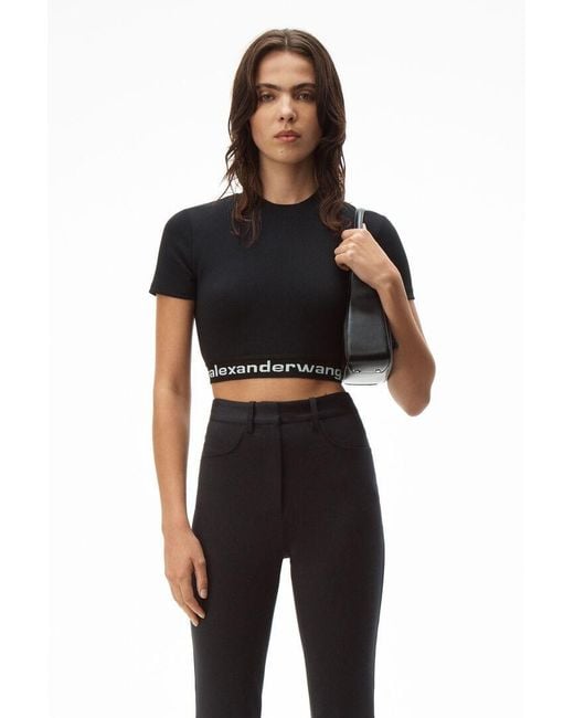 Alexander Wang Black Logo-Tape Cropped T-Shirt