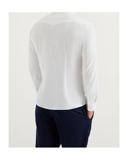 Brunello Cucinelli White Flap Pocket Long-Sleeved Shirt for men