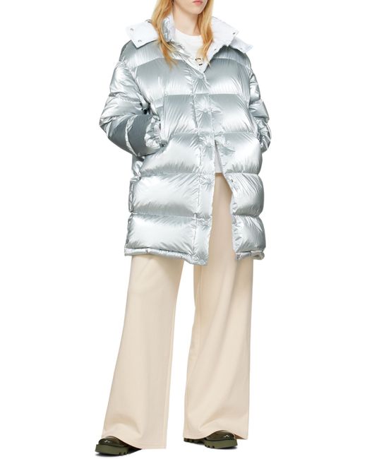 Moncler Gray Logo-Patch Padded Coat