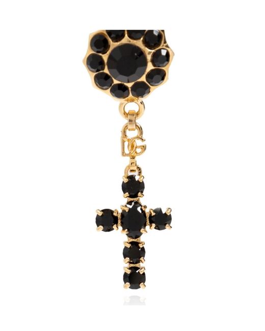 Dolce & Gabbana Black Cross-Pendant Drop Earrings