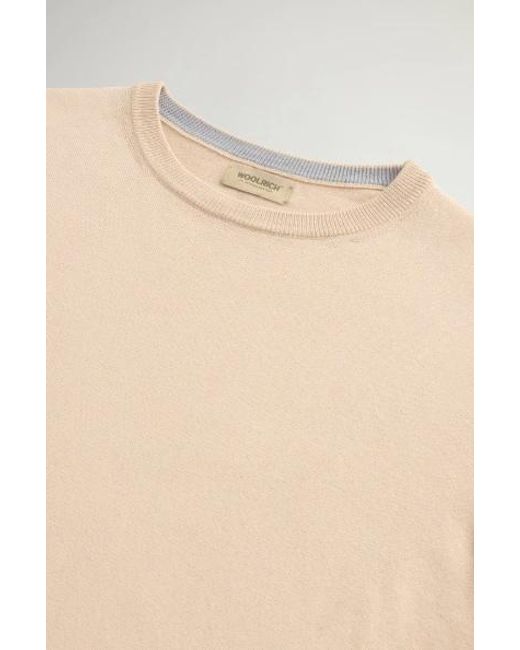 Woolrich Natural Logo Cotton Crewneck for men