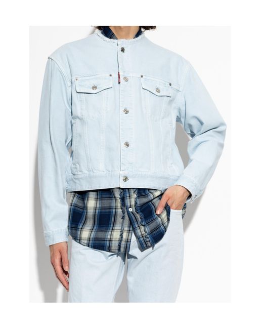 DSquared² Blue Frayed-Collar Denim Jacket for men