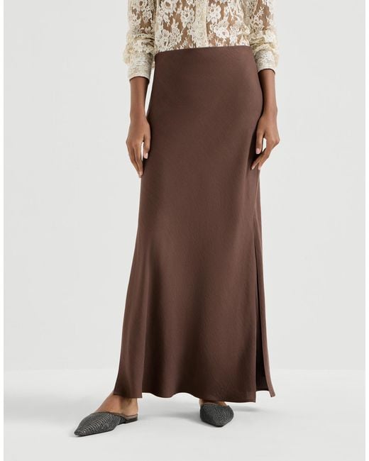 Brunello Cucinelli Brown Fluid Bias-Cut Skirt