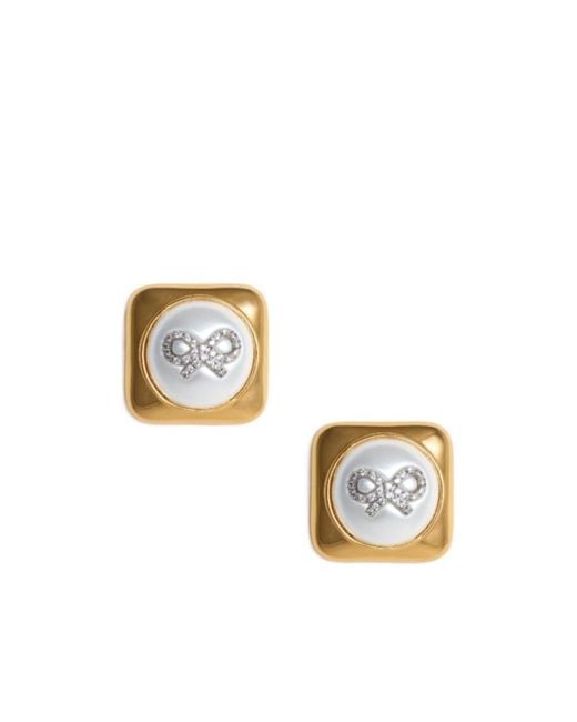Self-Portrait Metallic Bow Embellished Square Earrings