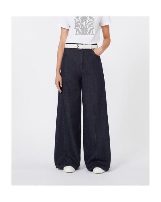Max Mara Blue Button Detailed Wide-Leg Jeans