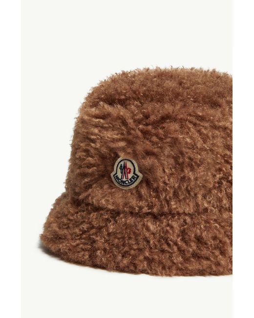 Moncler Brown Logo Patch Teddy Bucket Hat