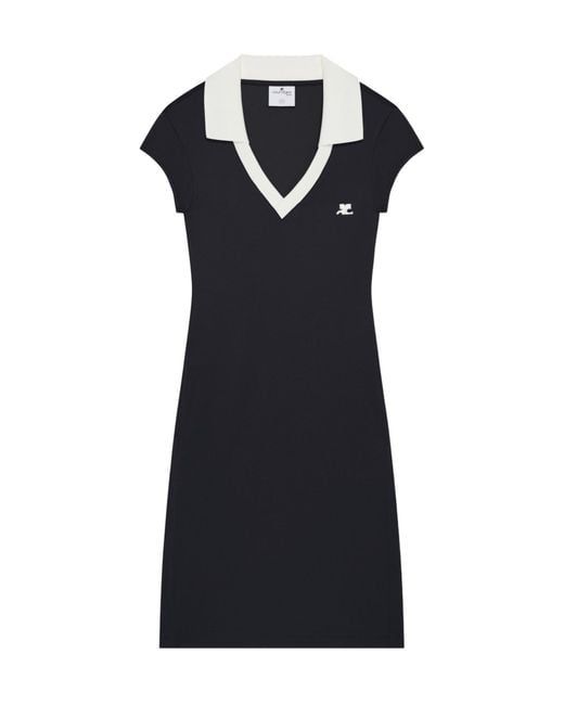Courreges Black Logo-Patch V-Neck Mini Dress
