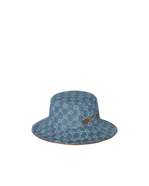 Gucci Blue Gg Denim Bucket Hat With Horsebit