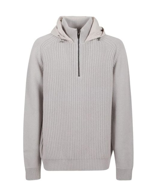 Herno Gray Long-Sleeved Hooded Knitted Jumper for men