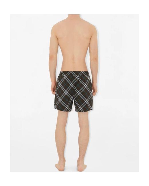 Burberry Gray Checked Drawstring Swim Shorts for men