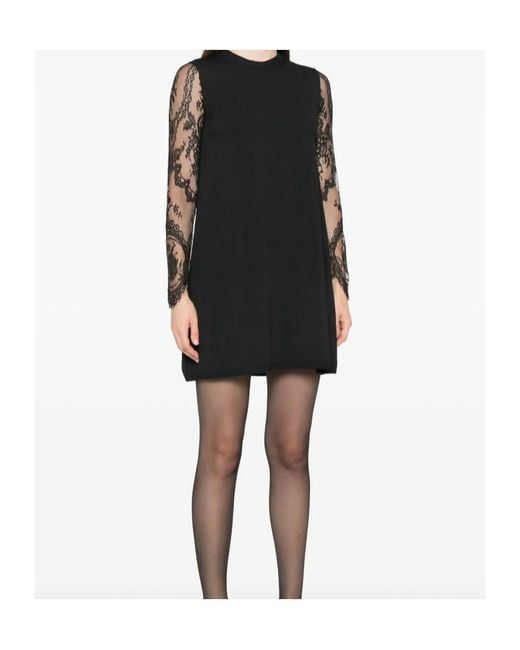 Valentino Black Lace-Sleeve Mini Dress