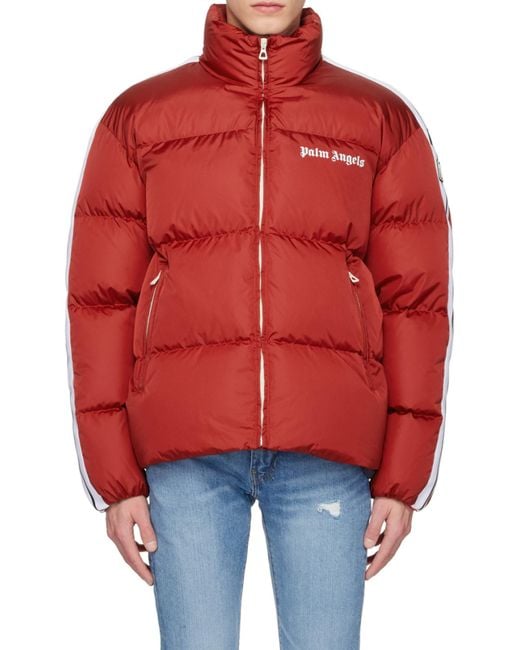 Palm Angels Red Logo-Print Down-Feather Padded Jacket for men