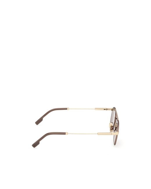 Zegna Brown Double-Bridge Rectangle-Frame Sunglasses for men