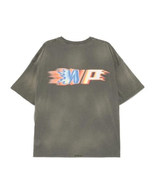 we11done Gray Graphic-Printed T-Shirt for men