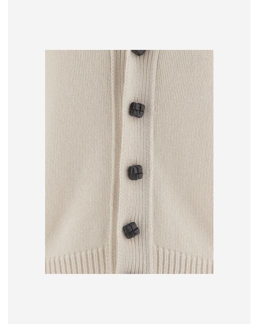 Bottega Veneta White V-Neck Long-Sleeved Knit Top