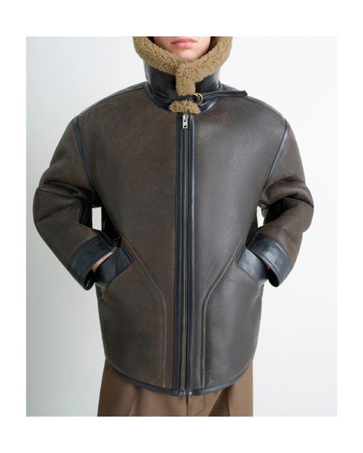Lemaire Black Shearling-Trim Jacket for men