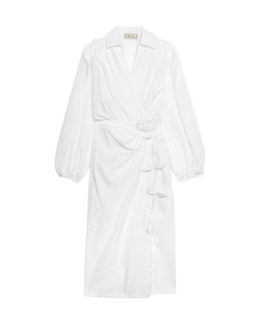 Blumarine White Rose-Appliqué Poplin Midi Dress