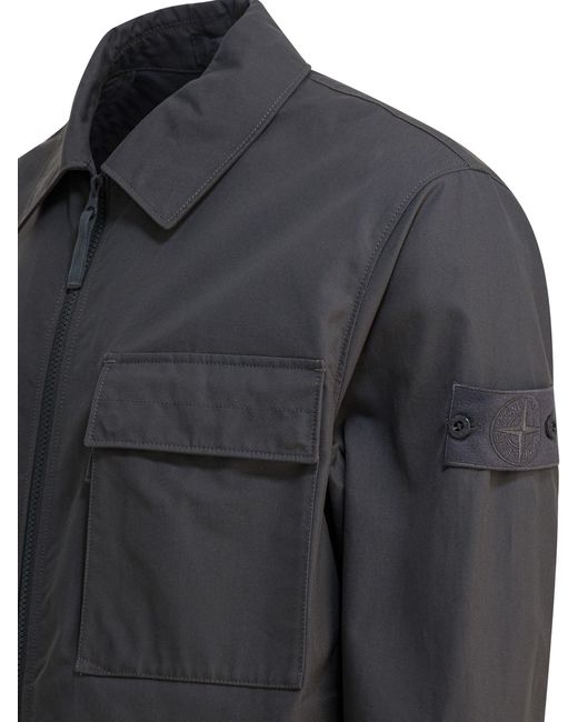 Stone Island Gray Logo Patch Zip-Up Jacket for men