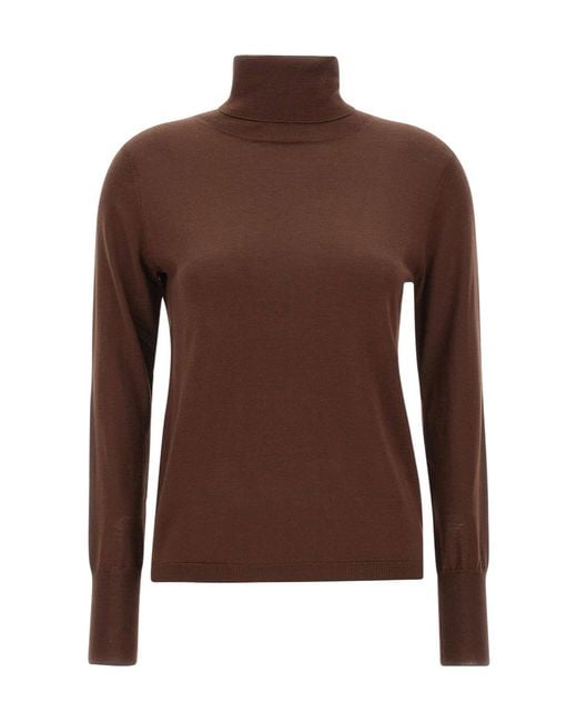 Aspesi Brown Long-Sleeved Turtleneck Knit Top