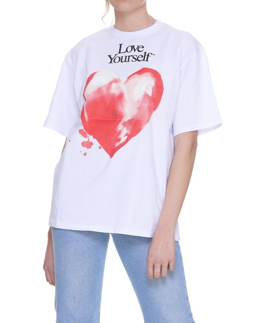 MSGM White Heart Graphic Print T-Shirt