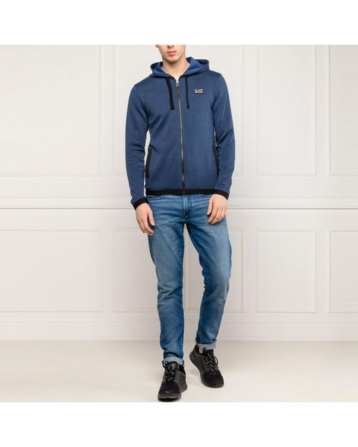 EA7 Blue Logo Hooded Casual Coat for men