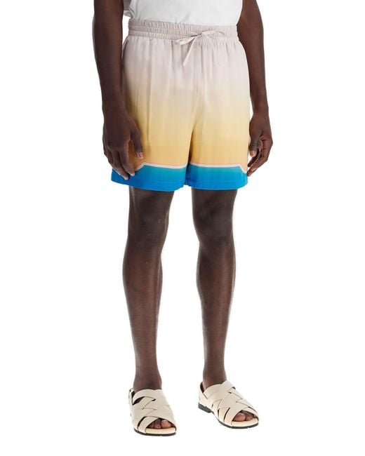 Casablanca Blue Mid-Rise Monogram-Printed Deck Shorts for men