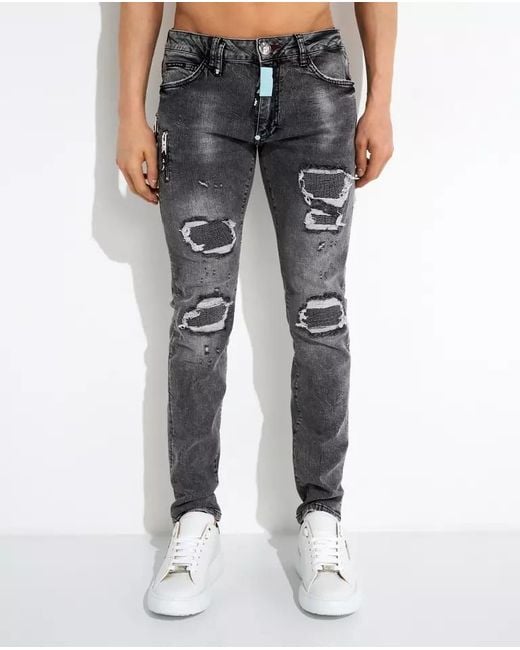 Philipp Plein Gray Belt-Loop Jeans for men