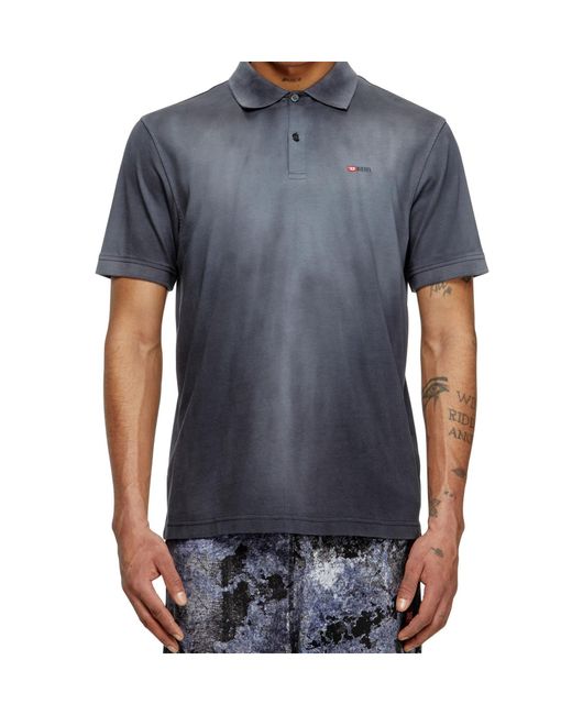DIESEL Blue T-Rejust-R3 Logo Embroidery Jersey Polo Shirt for men