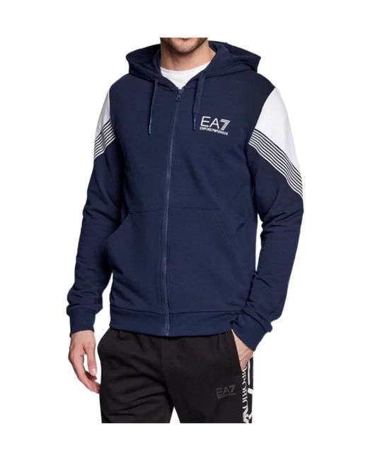 EA7 Blue Logo Hooded Casual Coat for men