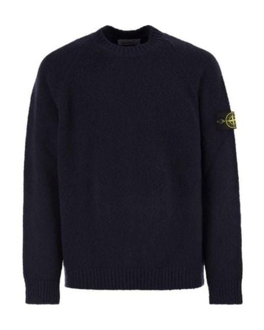 Stone Island Blue Round Neck Sweater With Raglan Sleeves for men