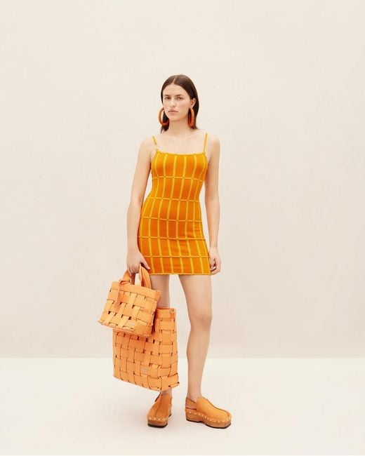 Jacquemus Orange La Robe Maille Malha Checked Mini Dress