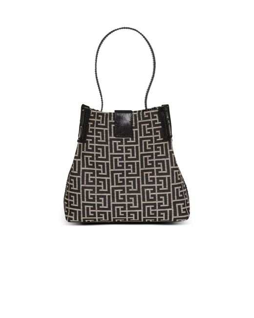 Balmain Black Jacquard Release Bucket Bag