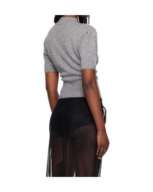 Simone Rocha Gray Short-Sleeved Stand-Up Collar Cashmere Sweater