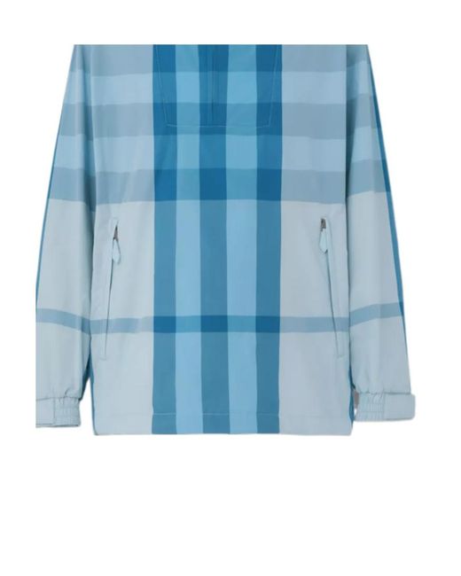 Burberry Blue Checked Packaway Hooded Jeacket for men