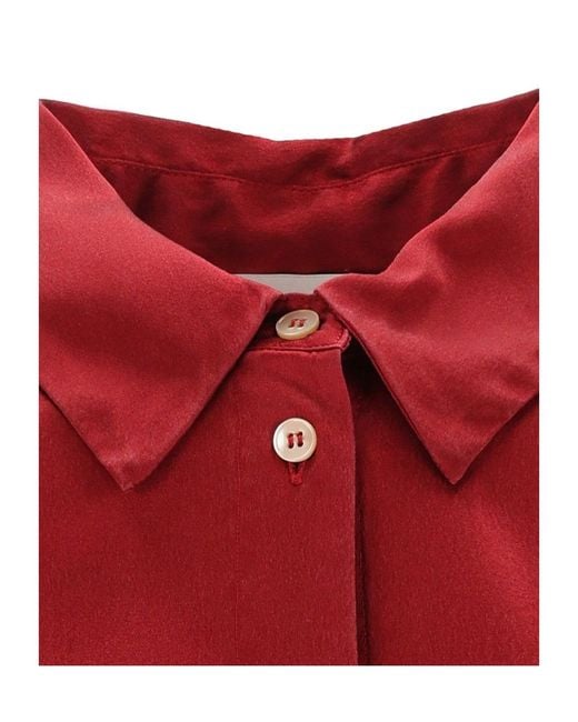 Forte_forte Red Stretch Satin Button-Up Top