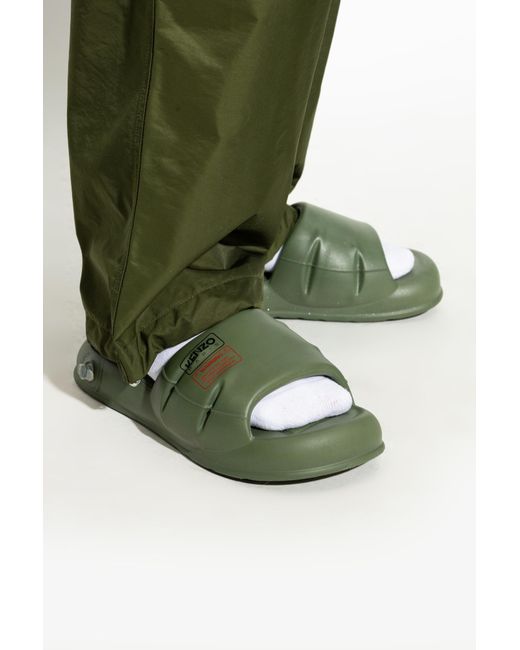 KENZO Green Logo Embossed Slides for men