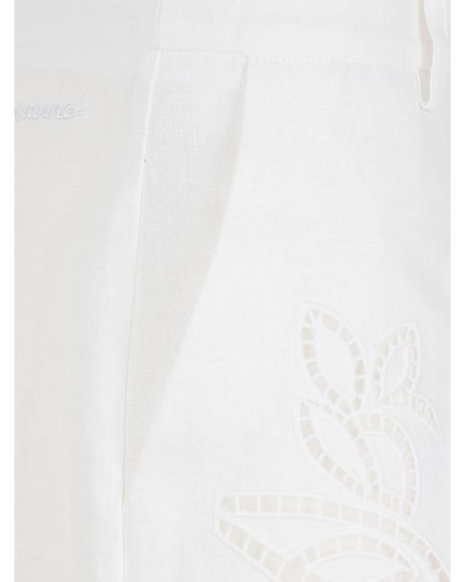 ERMANNO FIRENZE White Embroidered Straight-Leg Pants