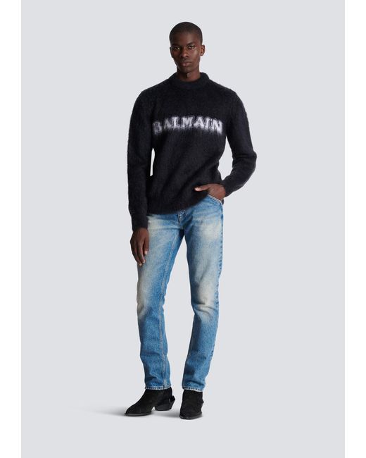Balmain Black Retro Logo Intarsia Jumper for men