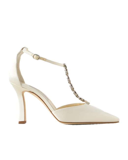 Manolo Blahnik White Molara 105 Crystal-Embellished Satin Pumps