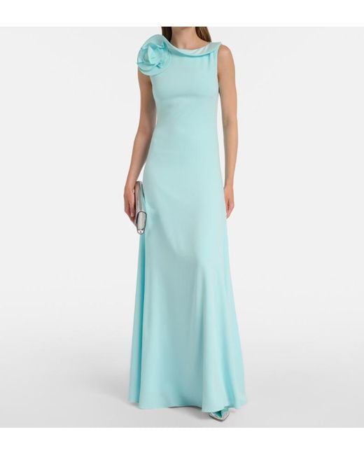 Roland Mouret Blue Floral-Applique Gown