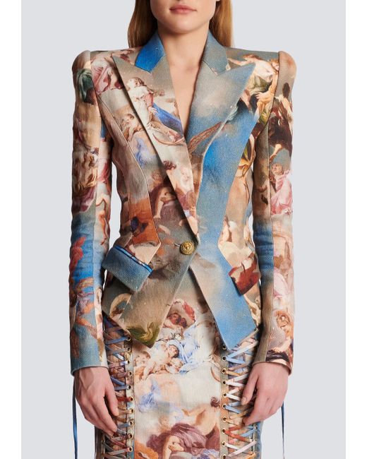 Balmain White Slim-Fit Sky Printed Canvas Jacket