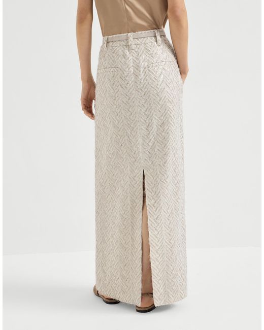 Brunello Cucinelli White Chevron Maxi Skirt